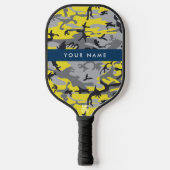 Gelb und Grau Camouflage Ihr Name personalisieren Pickleball Schläger (Vorderseite)
