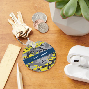 Gelb und Grau Camouflage Ihr Name personalisieren Schlüsselanhänger