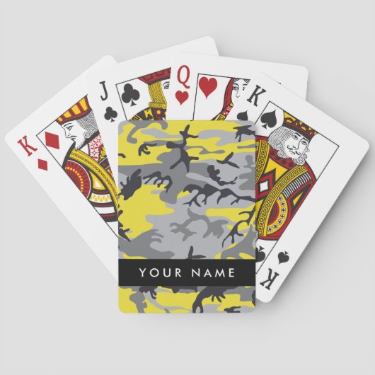 Gelb und Grau Camouflage Ihr Name personalisieren Spielkarten (Rückseite)