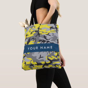 Gelb und Grau Camouflage Ihr Name personalisieren Tasche