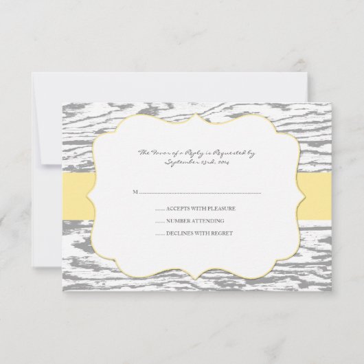 Gelb und grau Chic Holz Grain Wedding rsvp (Vorderseite)