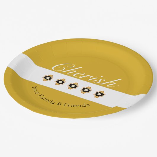 Gelb und Grau dekorativ Pappteller (Schrägansicht)