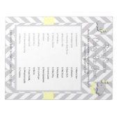 Gelb und Grau Elephant Baby Dusche Bonbonspiel Notizblock (Vorderseite)