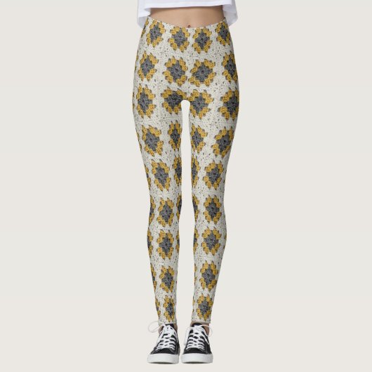 Gelb und grau, Grannviertel Leggings (Vorderseite)