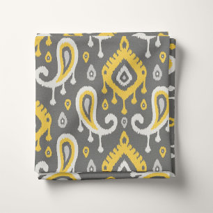 Gelb und Grau Ikat Paisley Stoff