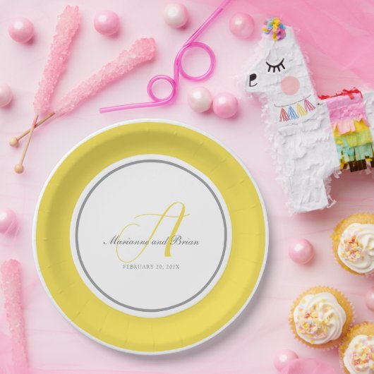 gelb und grau mit weiß pappteller (Party)