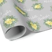 Gelb und grau Vintag Elegante Blumenhochzeit Geschenkpapier (Rolleneckpunkt)