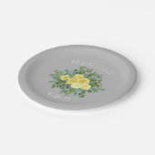 Gelb und grau Vintag Elegante Blumenhochzeit Pappteller (Schrägansicht)