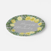 Gelb und grau Vintag Elegante Blumenhochzeit Pappteller (Schrägansicht)