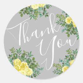 Gelb und grau Vintag Elegante Blumenhochzeit Runder Aufkleber