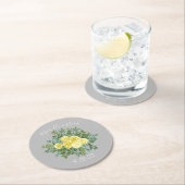 Gelb und grau Vintag Elegante Blumenhochzeit Runder Pappuntersetzer (Vor Ort)