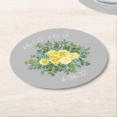 Gelb und grau Vintag Elegante Blumenhochzeit Runder Pappuntersetzer (Angewinkelt)