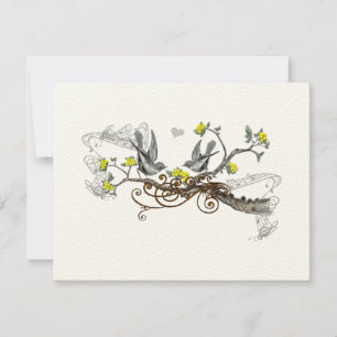 Gelb und Grau Vintage Love Bird Rustikale Country RSVP Karte