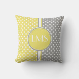 Gelb und graue Polka Dot Monogram Kissen