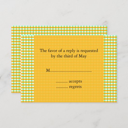 Gelb und Grün-Gingham-Muster RSVP Karte (Vorne/Hinten)