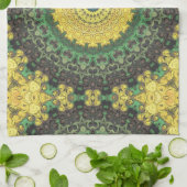 Gelb und Grün Kaleidoskop Mandala Muster Geschirrtuch (Gefaltet)