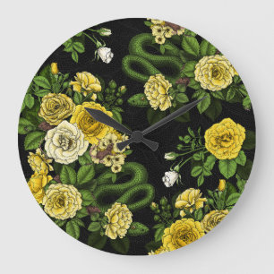 Gelb und grün versteckt in den Rose Große Wanduhr