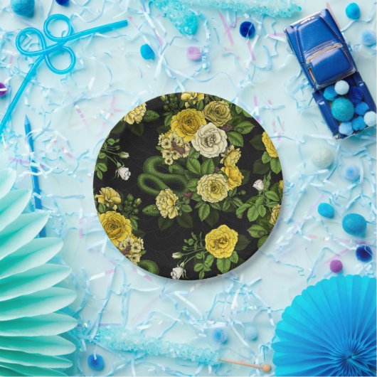 Gelb und grün versteckt in den Rose Pappteller (Party)