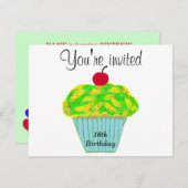 Gelb und grün Zuckerguss Vanilla Cherry Cupcake Einladung (Vorne/Hinten)