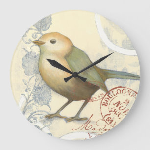 Gelb- und Grünfink auf vintage Hintergrund Große Wanduhr