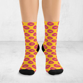 Gelb und heiß rosa Pop-Art Küsse Lippen XOXO Socken