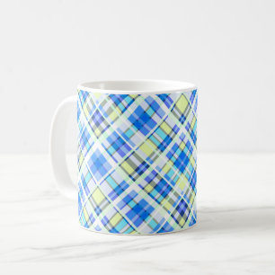 Gelb und hellblau kariertes Druckmuster Kaffeetasse