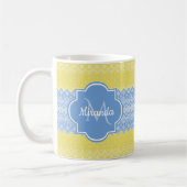 Gelb- und hellblauer Strick mit Monogramm Kaffeetasse (Links)