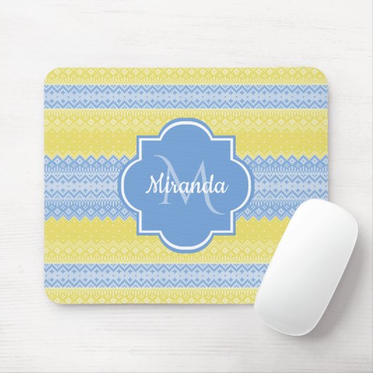 Gelb- und hellblauer Strick mit Monogramm Mousepad (Mit Mouse)