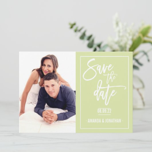Gelb- und Hochzeitsweiß Save the Date (Stehend Vorderseite)