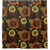 Gelb und Kupfer Retro Blumendruck auf Braun Duschvorhang (Vorderseite)