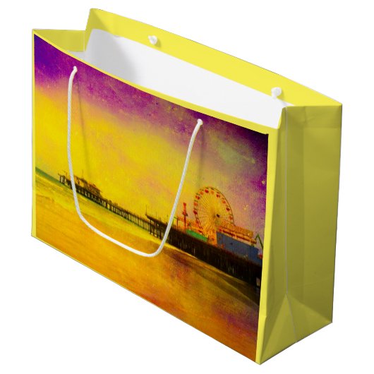 Gelb und Lila Große Geschenktüte (Vorderseite Schrägansicht)