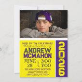 Gelb und Lila Modernes Abschluss Foto Einladung (Vorderseite)