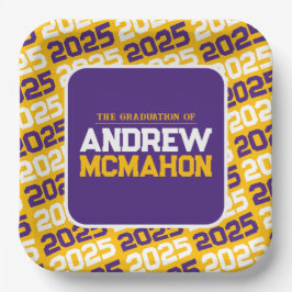 Gelb und Lila Personalisierter Abschluss Pappteller