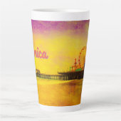 Gelb und Lila Santa Monica Pier Ihr Name Milchtasse (Vorderseite)