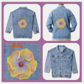 Gelb und Lilac tropischer Hibiskus Hawaiian Aloha Jeansjacke