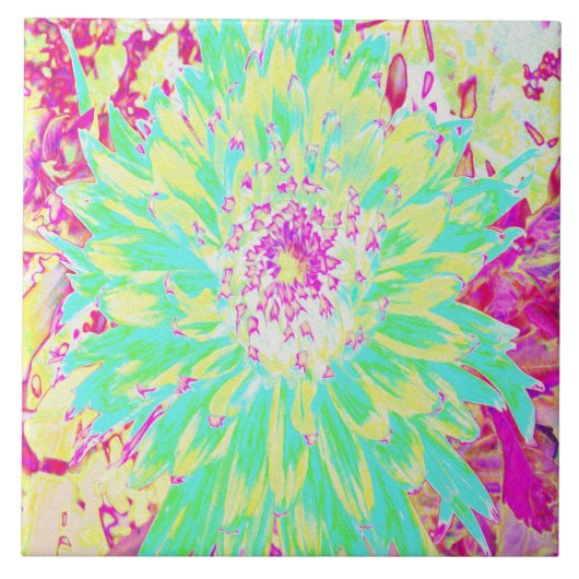 Gelb und Magenta Dekorative Dahlia Blume Fliese (Vorderseite)