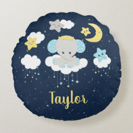 Gelb und Marine Rundes Kissen