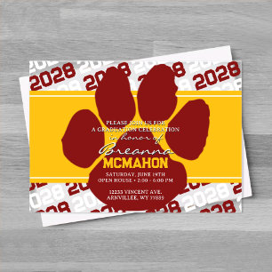 Gelb und Maron Abschluss Pawprint Mattiert Acryleinladungen