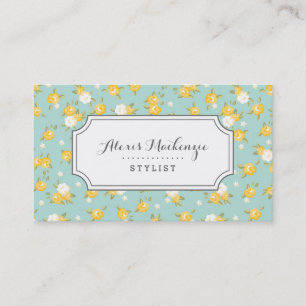 Gelb und Mint Chic Vintage Blumenprint Visitenkarte