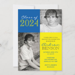 Gelb und mittelblau Classic 2 Foto Abschluss Einladung