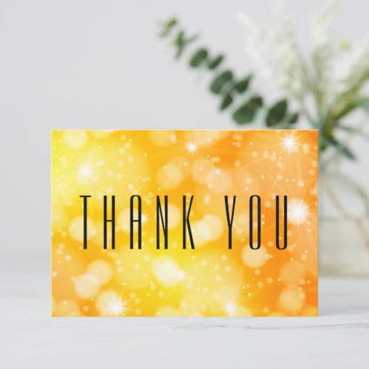 Gelb und Orange Bokeh Flat Dankeskarte (Stehend Vorderseite)