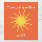 Gelb und orange Funky Flaming Sun Weinetikett (Einzelnes Label)