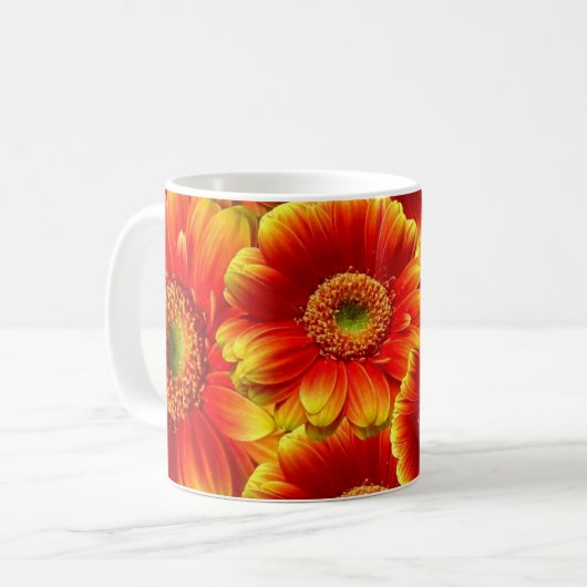 Gelb und Orange Gerbera Daisies Kaffeetasse (Vorderseite Links)