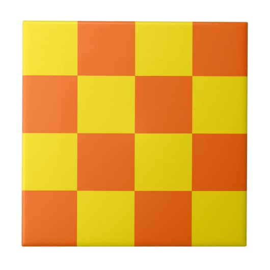 Gelb und Orange kariertes Musterdesign Fliese (Vorderseite)