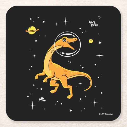 Gelb und orange Velociraptor Dinos im Weltraum Rechteckiger Pappuntersetzer (Vorderseite)