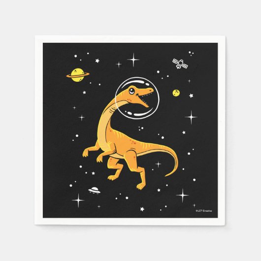 Gelb und orange Velociraptor Dinos im Weltraum Serviette (Vorderseite)