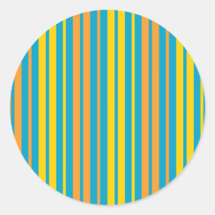Gelb und orange vertikal gestreift blau   runder aufkleber