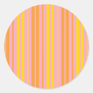 Gelb und Orange Vertikale Streifen Rosa Runder Aufkleber