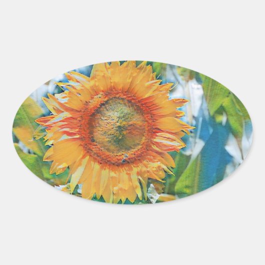Gelb- und Orangenblütenmalerei Ovaler Aufkleber (Vorderseite)