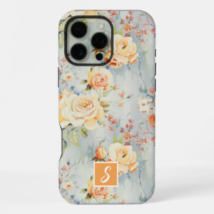 Gelb- und Pfirsich-Wasserfarben-Blumenmonogramm iPhone 16 Pro Max Hülle